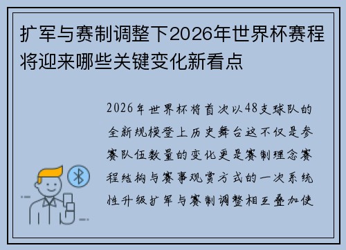 扩军与赛制调整下2026年世界杯赛程将迎来哪些关键变化新看点 扩军与赛制调整下2026年世界杯赛程将迎来哪些关键变化新看点